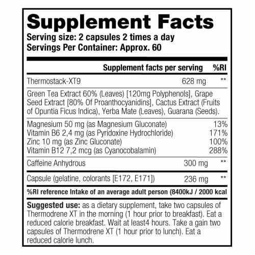 Ingrediënten Stacker 2 Thermodrene XT - www.jokasport.nl