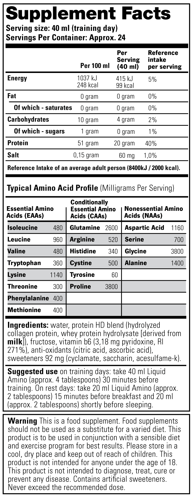 Ingrediënten Stacker 2 Liquid Amino 