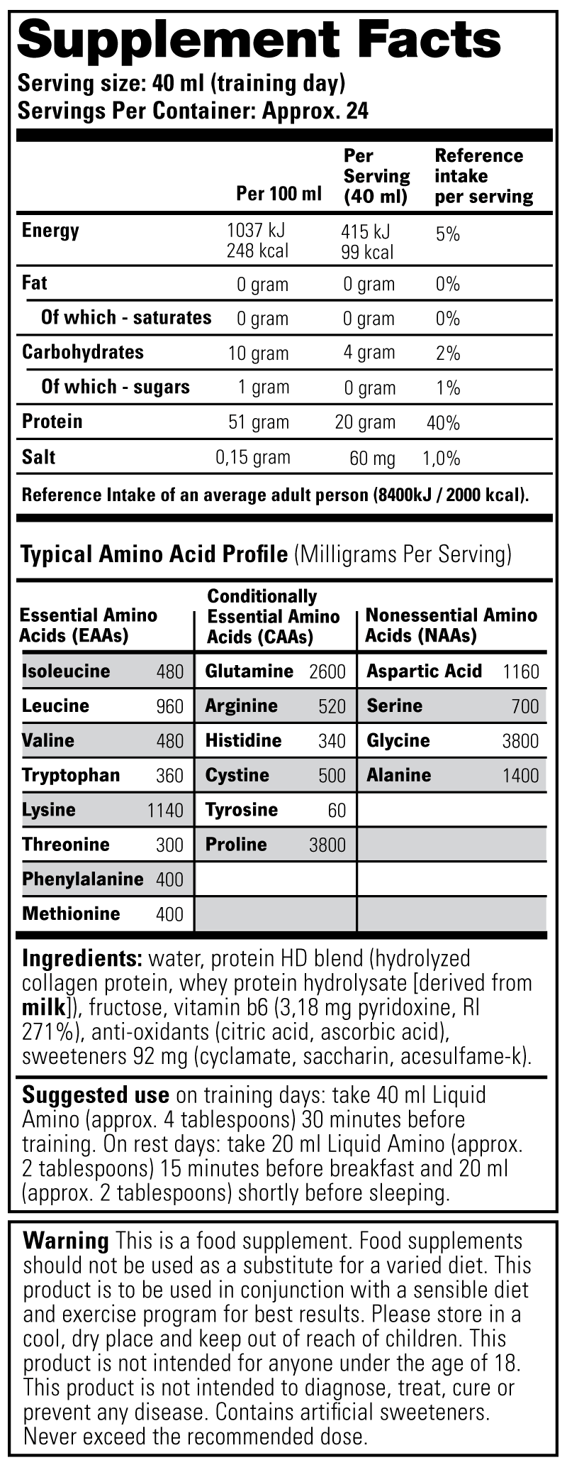 Ingrediënten Stacker 2 Liquid Amino