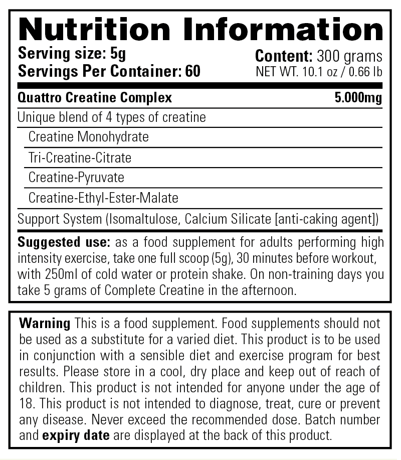 Complete Creatine - Nutrition Information