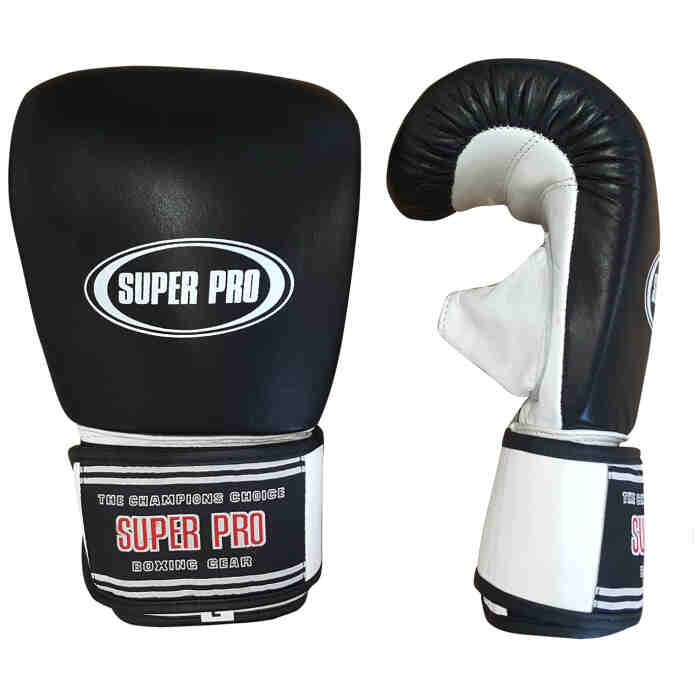 Super Pro Leather Bag Gloves Black White - www.jokasport.nl