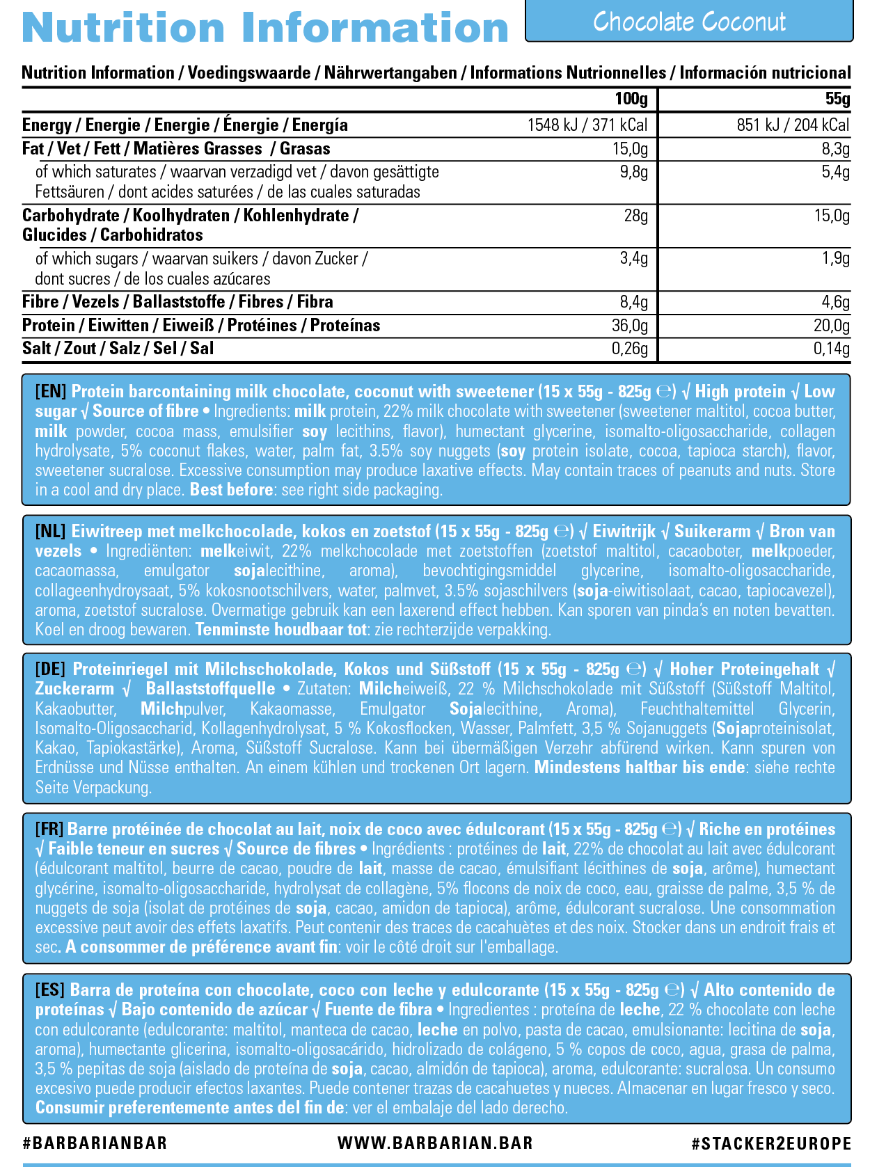 Stacker 2 Barbarian Proteïne Reep - Chocolade Kokosnoot- www.jokasport.nl