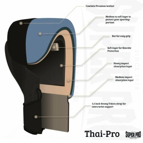 Super Pro Thai-Pro (Thai)bokshandschoenen Zwart - jokasport.nl