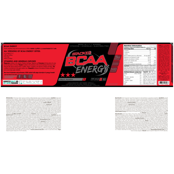 Stacker 2 BCAA Energy 300 gram 40 serving jokasport.nl