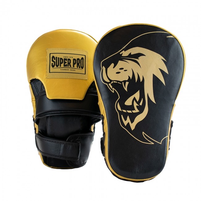 Super Pro Combat Gear Handmitts Long Curved Leder Zwart/Goud - jokasport.nl