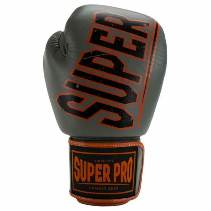 Super Pro Challenger (Kick)bokshandschoenen - Leer Grijs/Oranje/Zwart