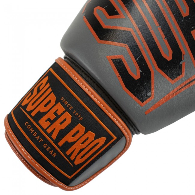 Super Pro Challenger (Kick)bokshandschoenen – Leer Grijs/Oranje/Zwart 4