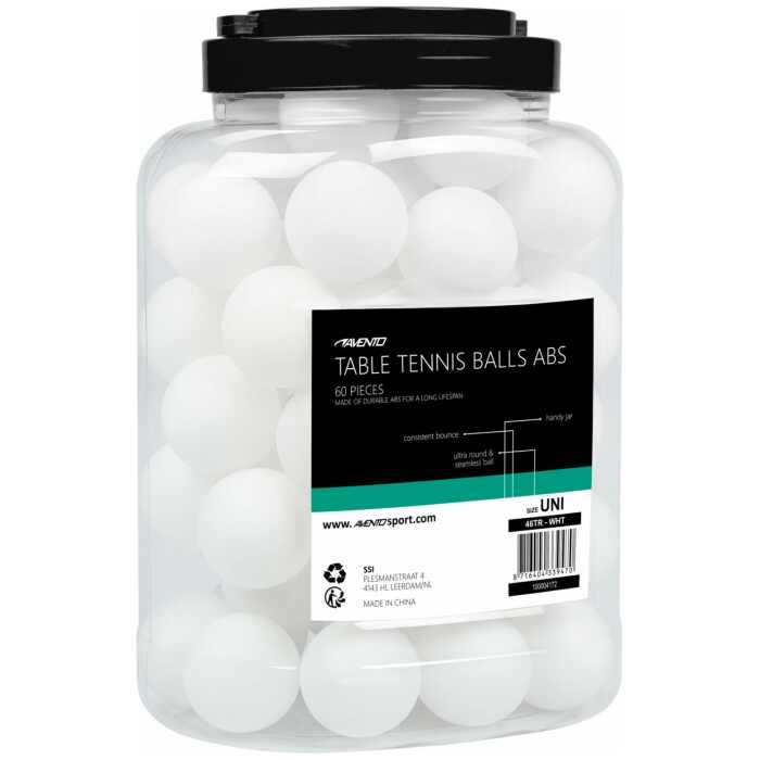 Avento Tafeltennisballen ABS in pot - Wit - 60 stuks - jokasport.nl