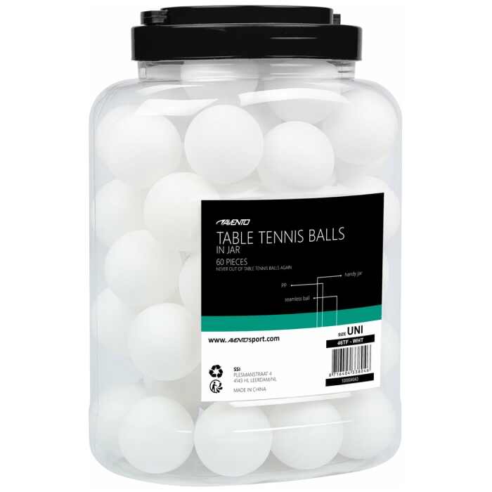 Avento Tafeltennisballen PP in pot - Wit - 60 stuks