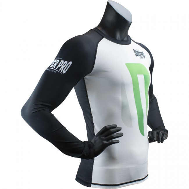 Super Pro Rashguard Lange Mouw-No Mercy-Zwart met groen