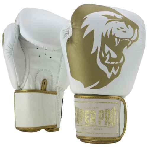 Super Pro Warrior Bokshandschoenen - Leer - Wit/Goud