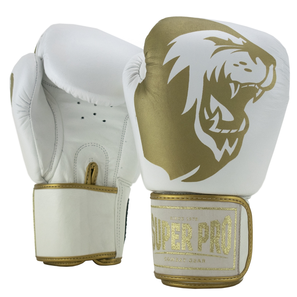 Super Pro Warrior Bokshandschoenen - Leer - Wit/Goud
