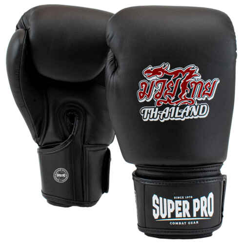 Super Pro Thaibokshandschoenen Leer/Skintex Pattaya Zwart