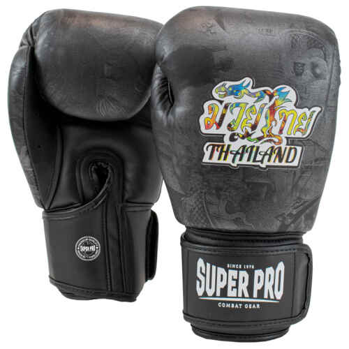 Super Pro Thaibokshandschoenen Leer Pattaya Zwart