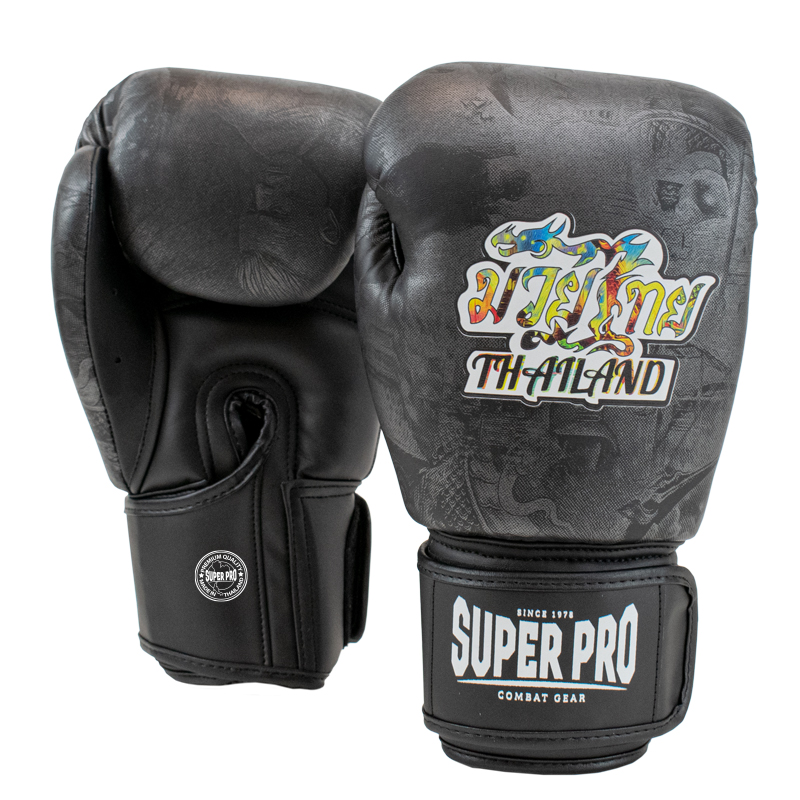 Super Pro Thaibokshandschoenen Leer Pattaya Zwart