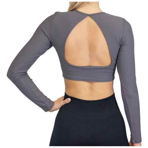 Fittastic Sportswear Longsleeve Backless Top Gray