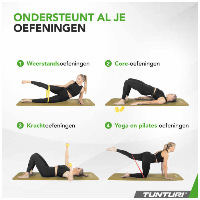 Tunturi Fitnessmat NBR 15mm - met draagkoord - Legergroen