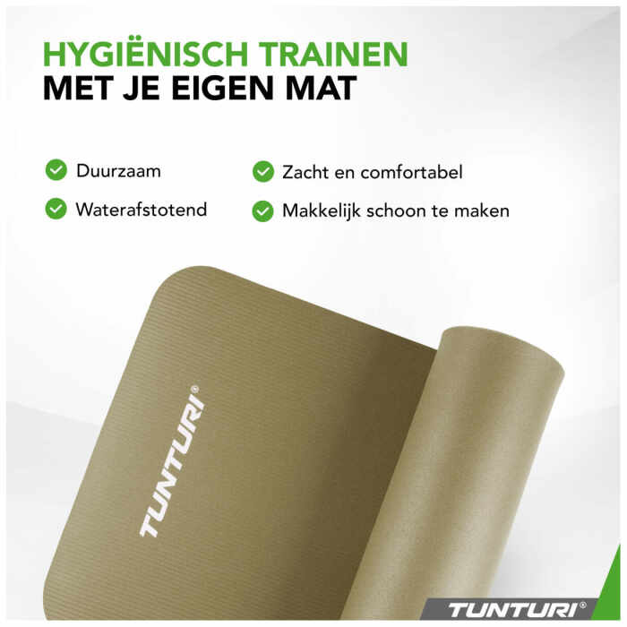 Tunturi Fitnessmat NBR 15mm - met draagkoord - Legergroen