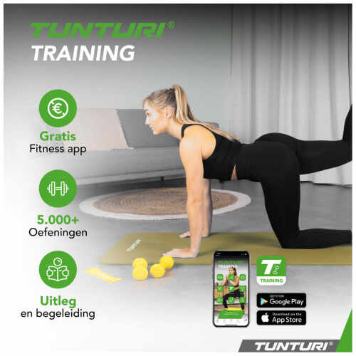 Tunturi Fitnessmat NBR 15mm - met draagkoord - Legergroen