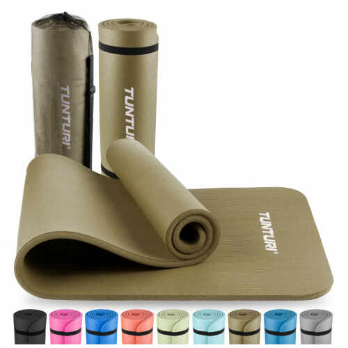 Tunturi Fitnessmat NBR 15mm - met draagkoord - Legergroen