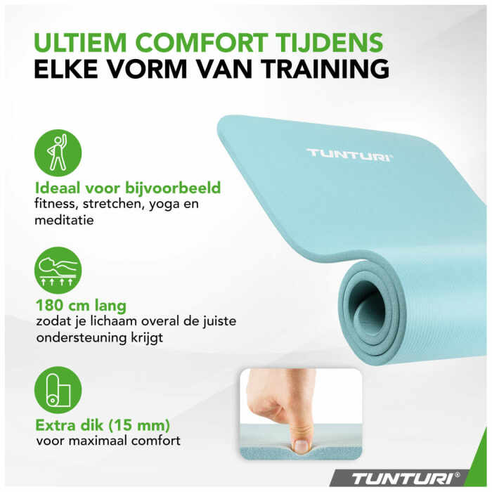 Tunturi Fitnessmat NBR 15mm - met draagkoord - Lichtblauw