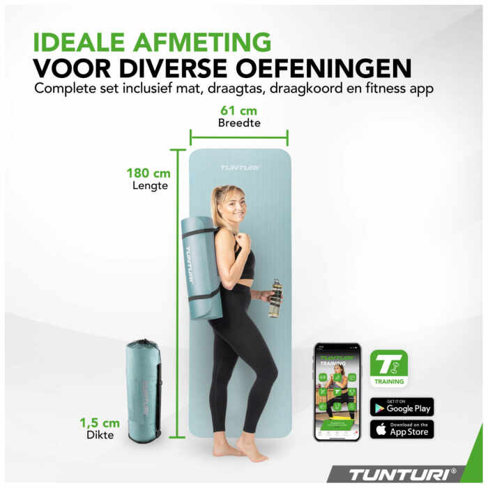 Tunturi Fitnessmat NBR 15mm - met draagkoord - Lichtblauw