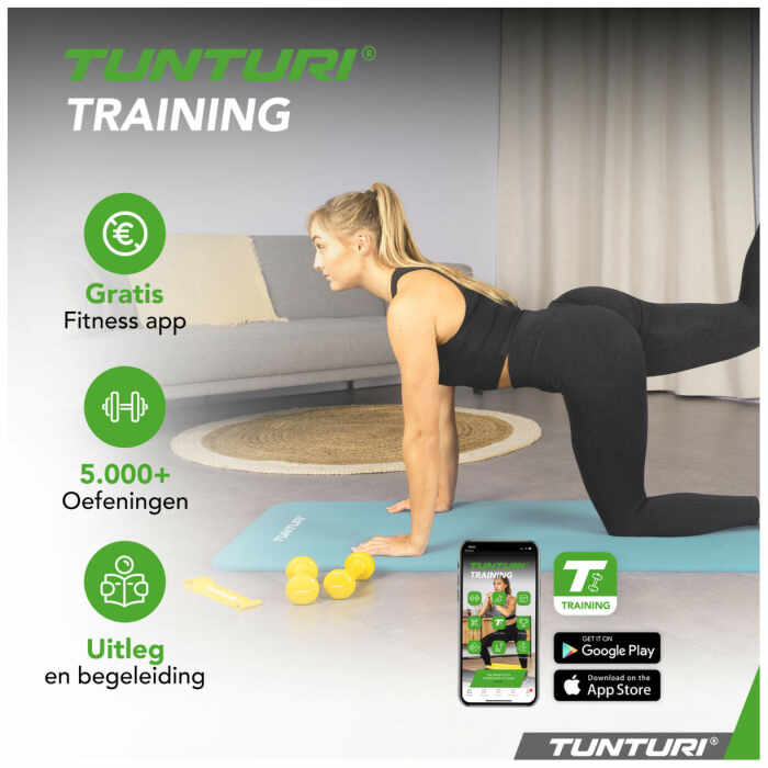 Tunturi Fitnessmat NBR 15mm - met draagkoord - Lichtblauw