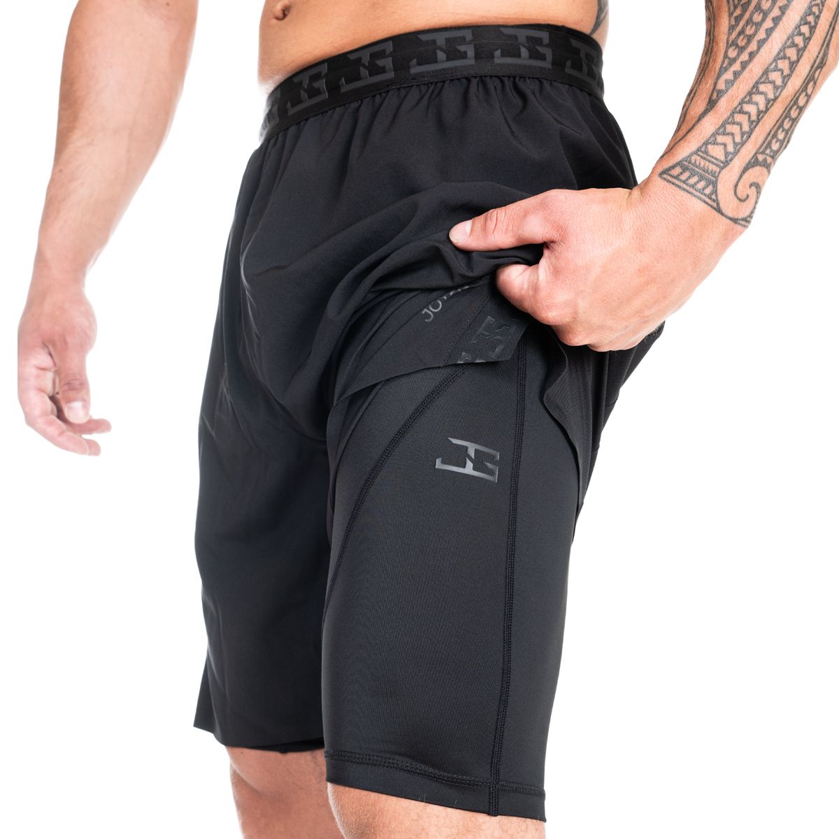 JoyaGear 2-in-1 short met korte legging – Zwart/Zwart