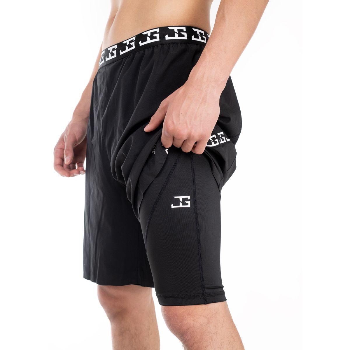 JoyaGear 2-in-1 short met korte legging – Zwart/Wit
